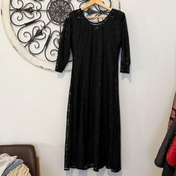 Vtg 90s Petite Jazz Floral Lace Whimsigoth Gothic Romantic Midi Dress, Medium - Picture 6 of 11